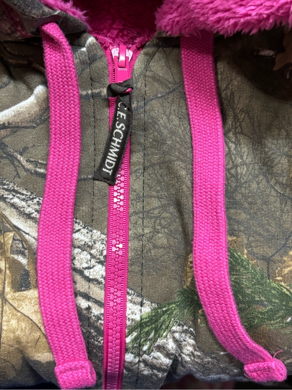 Camo Zip-Up Hoodie with Pink Trim - Women's Sweatshirt - Picture 4 of 11